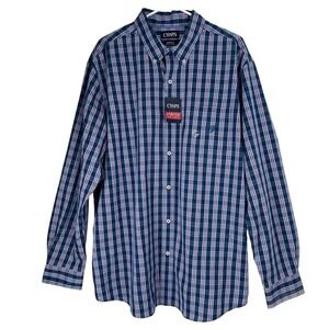 Chaps Mens Stretch Easy Care Button Down Blue Plaid Long Sleeve Shirt XXL - NWT